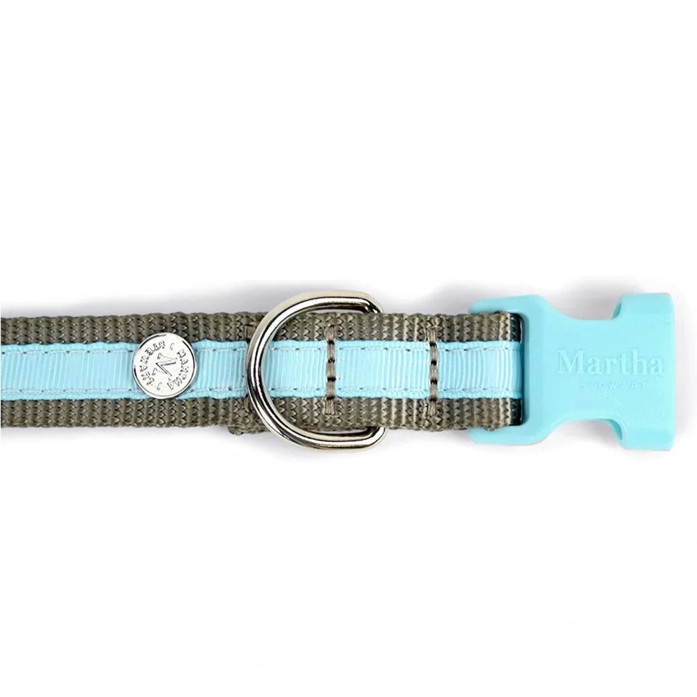 Aqua Martha Stewart Nylon Dog Collar 18-26”